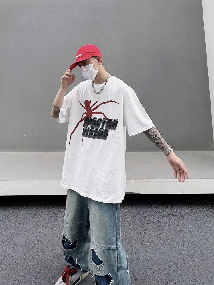 【Blacklists】Spider print oversized short-sleeved T-shirt BL0018