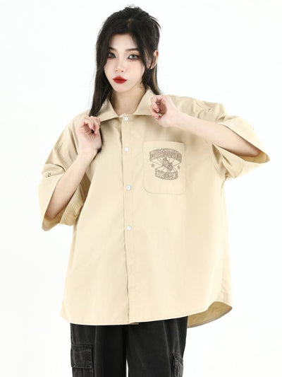 [INS] Embroidered logo patch pocket short-sleeved shirt IN0011