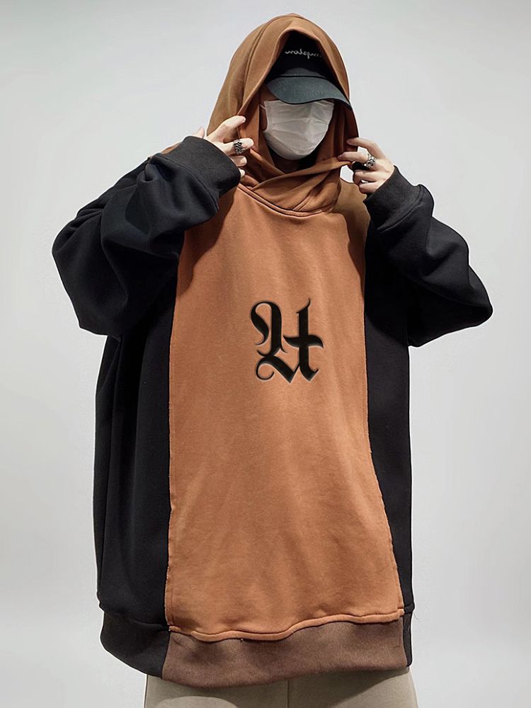 【UUCSCC】Contrast color hooded pullover sweater  US0025