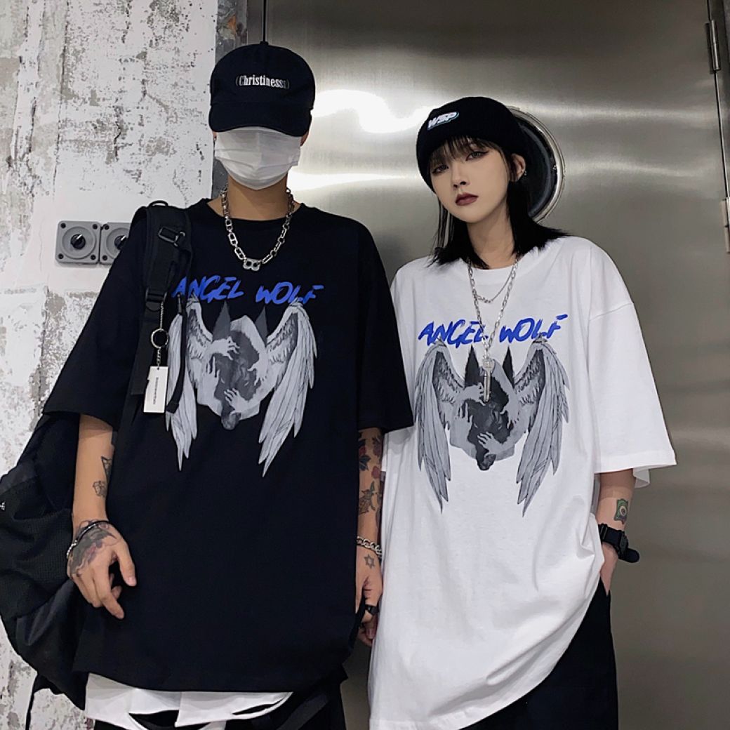 Wolf head print loose short sleeve T-shirt HL2860