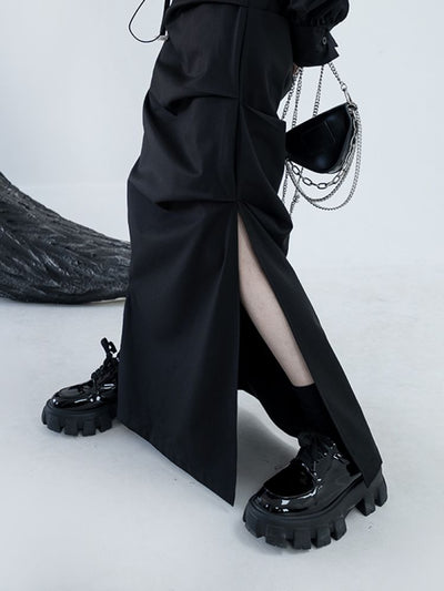【CHICSKY】High waist side slit A-line long skirt  CH0001