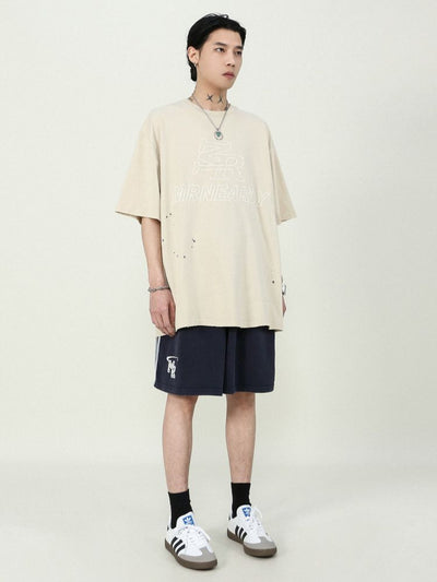 【MR nearly】Vintage logo embroidered loose T-shirt MR0022