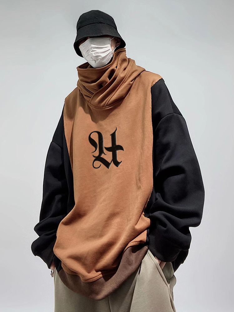 【UUCSCC】Contrast color hooded pullover sweater  US0025