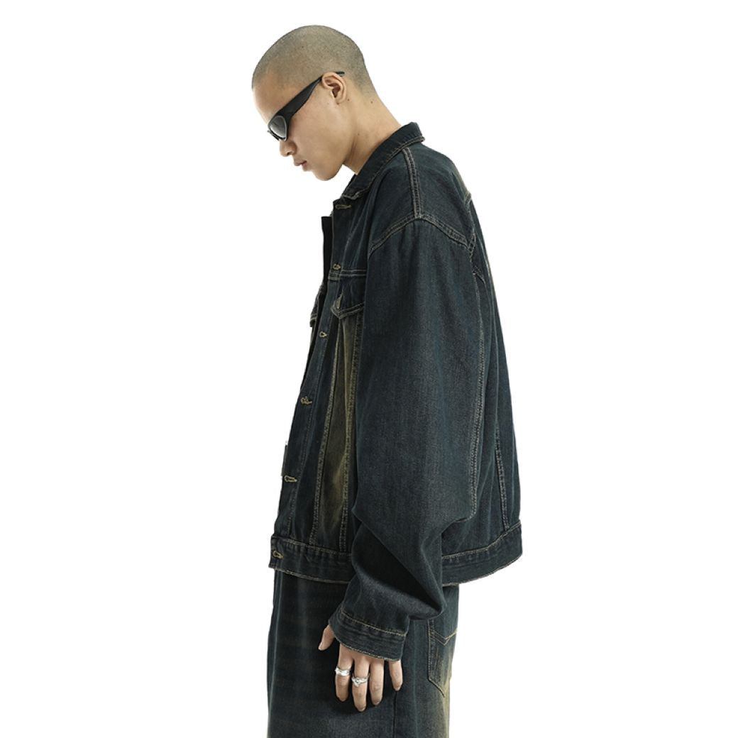 【MEBXX】Retro silhouette washed denim jacket MX0013