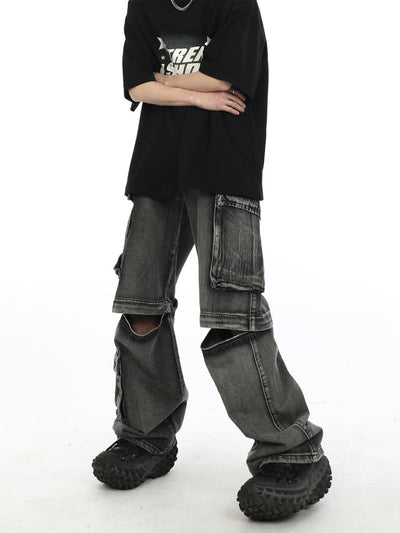 [MAXDSTR] Knee zipper design wide pants MD0037
