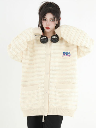 【INS】Sleeve rib striped knit cardigan  IN0003