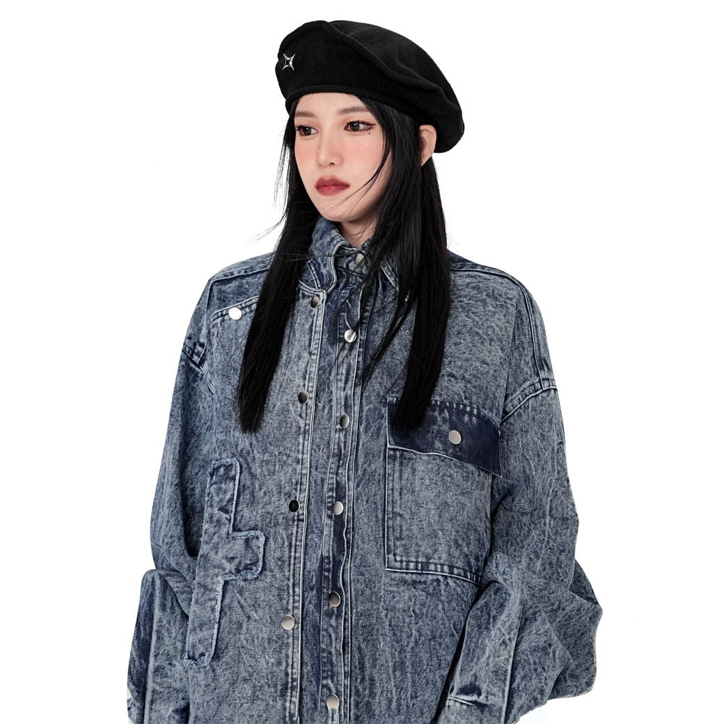 【YUBABY】Cross multi button denim jacket  YU0002