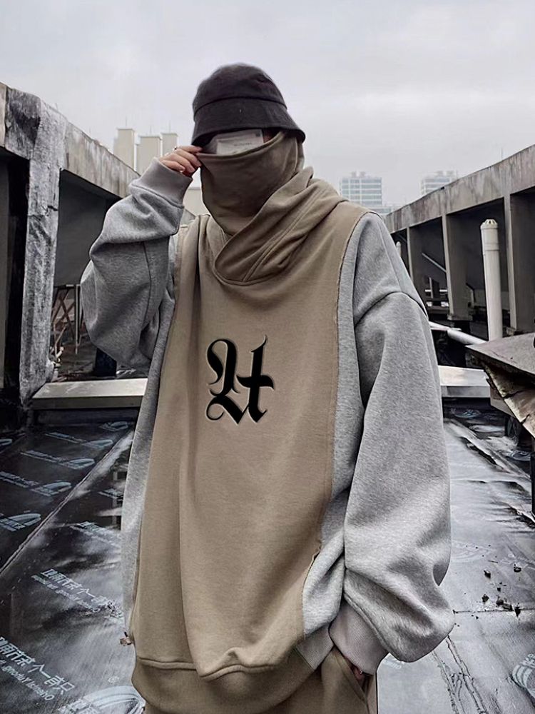 【UUCSCC】Contrast color hooded pullover sweater  US0025