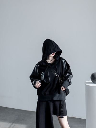 【CHICSKY】PU block design hoodie  CH0004