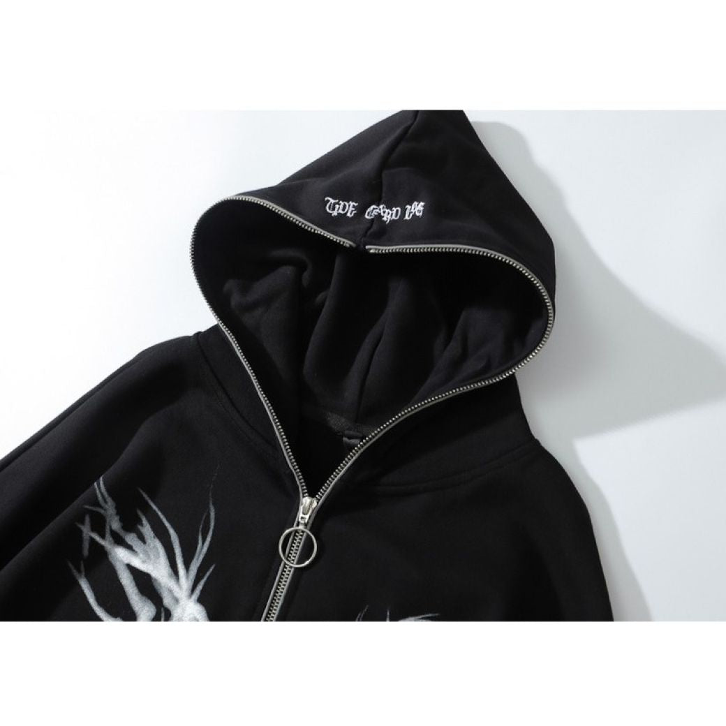 [NIHAOHAO] Skull full zip oversized hoodie NH0024