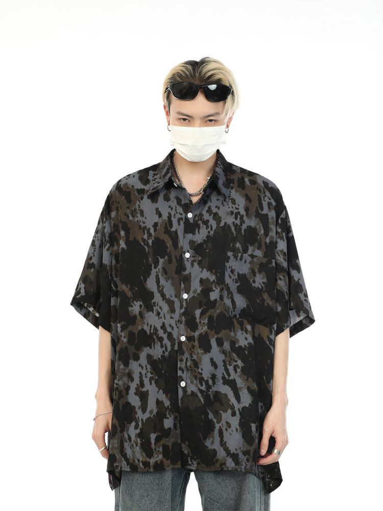 【MAXDSTR】Ink print oversized drape shirt MD0036