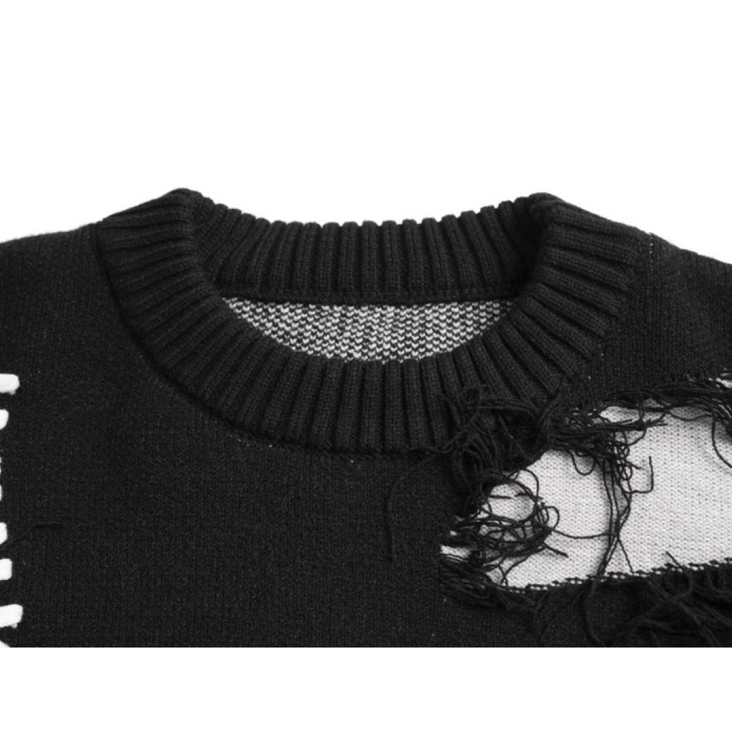 【NIHAOHAO】Contrast color distressed knit  NH0014