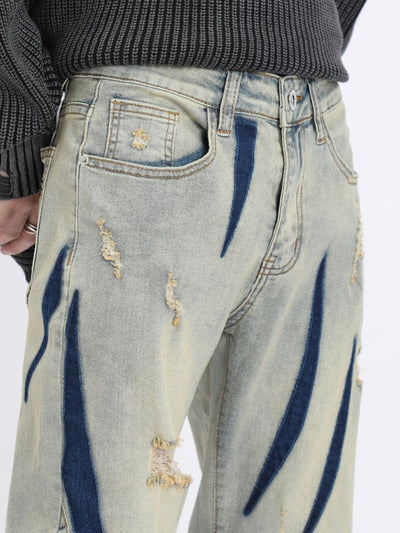 【MAXDSTR】Contrast color distressed design jeans  MD0031