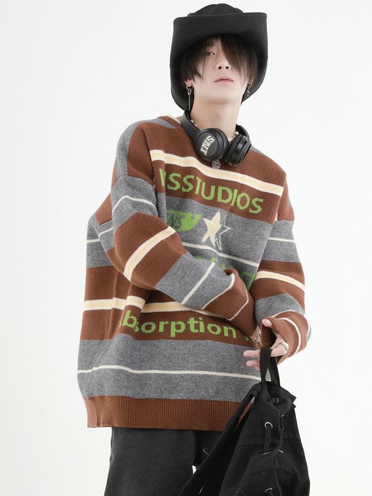 【INS】Contrast color stripe sweater  IN0002