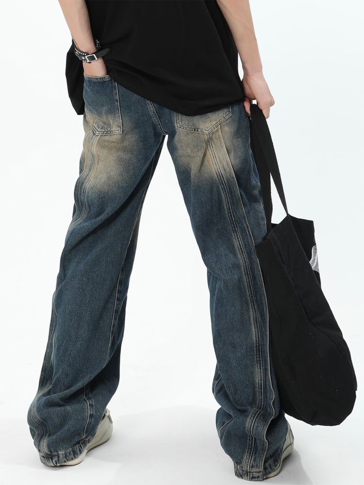【MAXDSTR】Stitch design wide leg jeans  MD0051