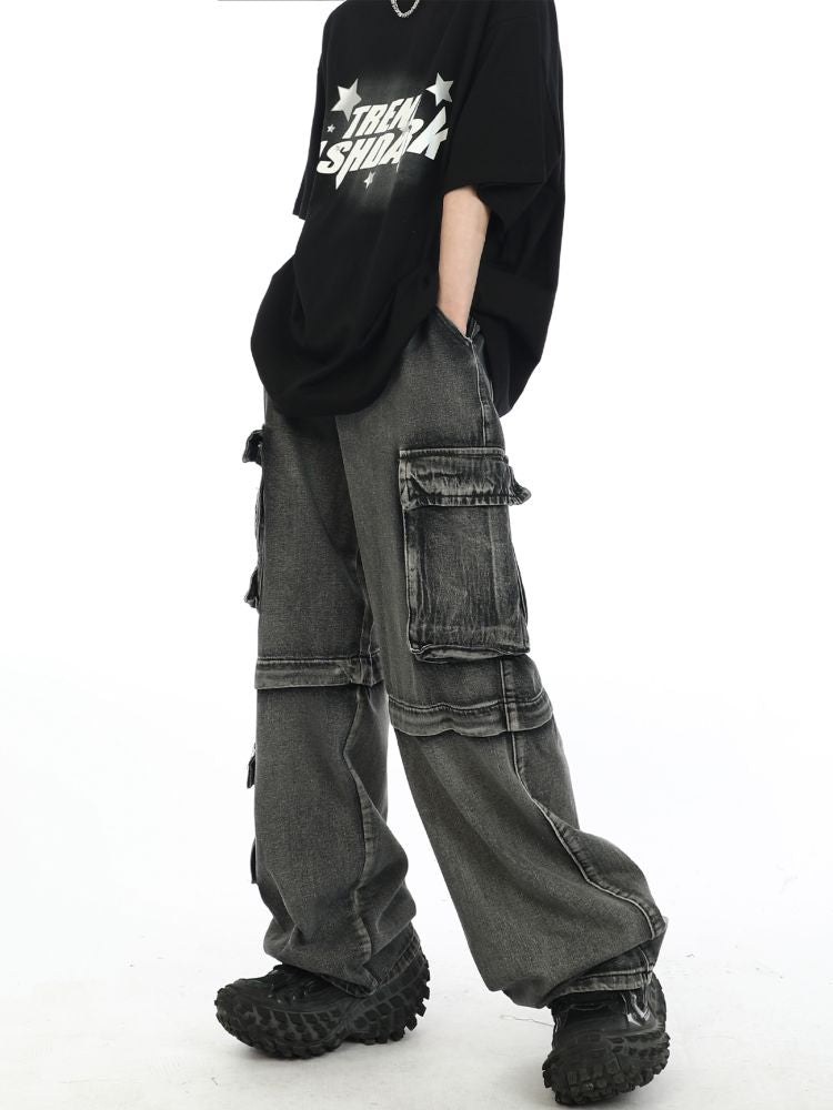 [MAXDSTR] Knee zipper design wide pants MD0037