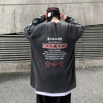 Letter print washed long-sleeved T-shirt HL2862