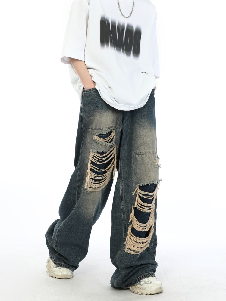 MAXDSTR】Fake hole damage wide denim pants MD0039 – HI-LANDER MAXDSTR】Fake hole damage wide denim pants MD0039 – HI-LANDER