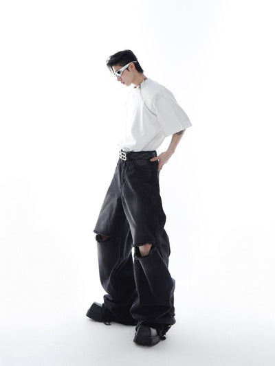 【Culture E】Ripped design washed denim jeans  CE0052