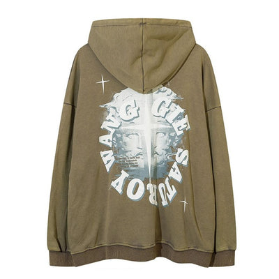 【NIHAOHAO】Back graphic print full zip hoodie  NH0020