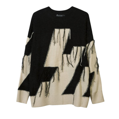 [NIHAOHAO] Contrast color stitch tassel knit NH0012