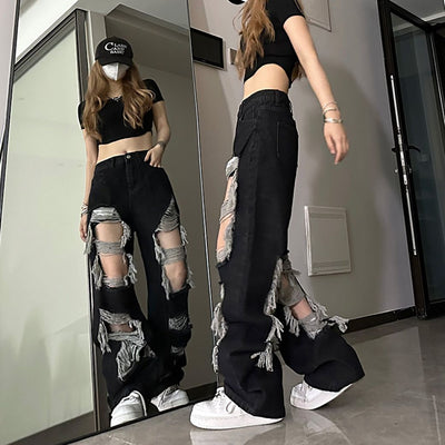 Distressed perforated wide leg jeans  HL2885