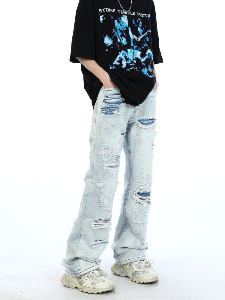 【MAXDSTR】Ripped design flared denim jeans  MD0040