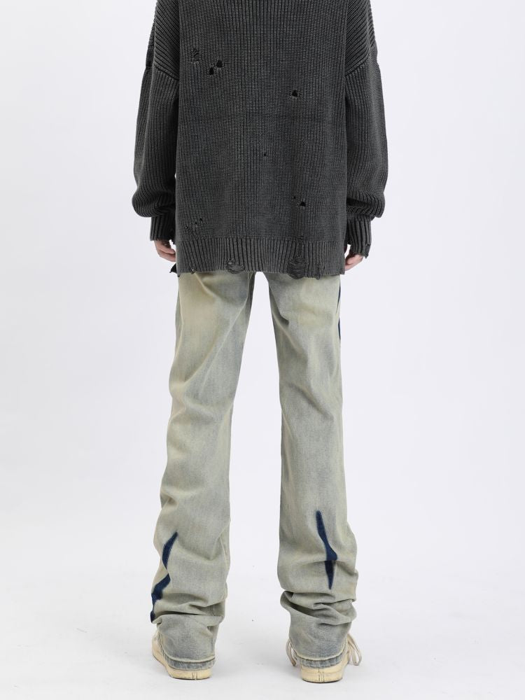 【MAXDSTR】Contrast color distressed design jeans  MD0031