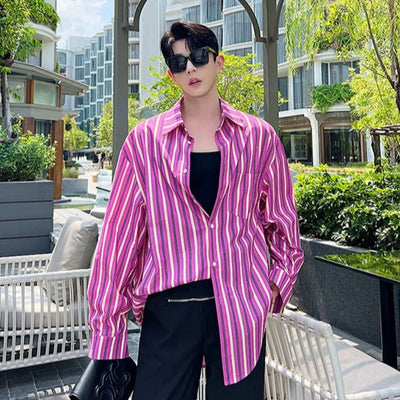 【Mr.city】Contrast color striped long sleeve shirt  MC0010