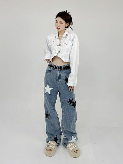 【CEDY】Star patch design straight jeans  CD0013