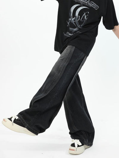 【MAXDSTR】Stitch design wide leg jeans  MD0051