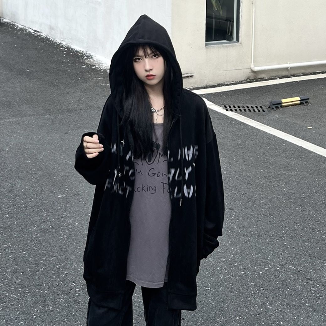 Fuzzy print full zip hoodie HL2845