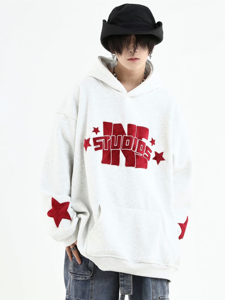 【INS】Star Logo Suede Patch Hoodie  IN0007