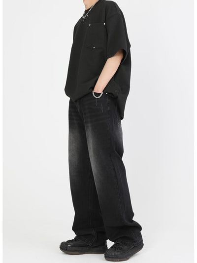 [BOB] Black color straight wide leg jeans BO0012