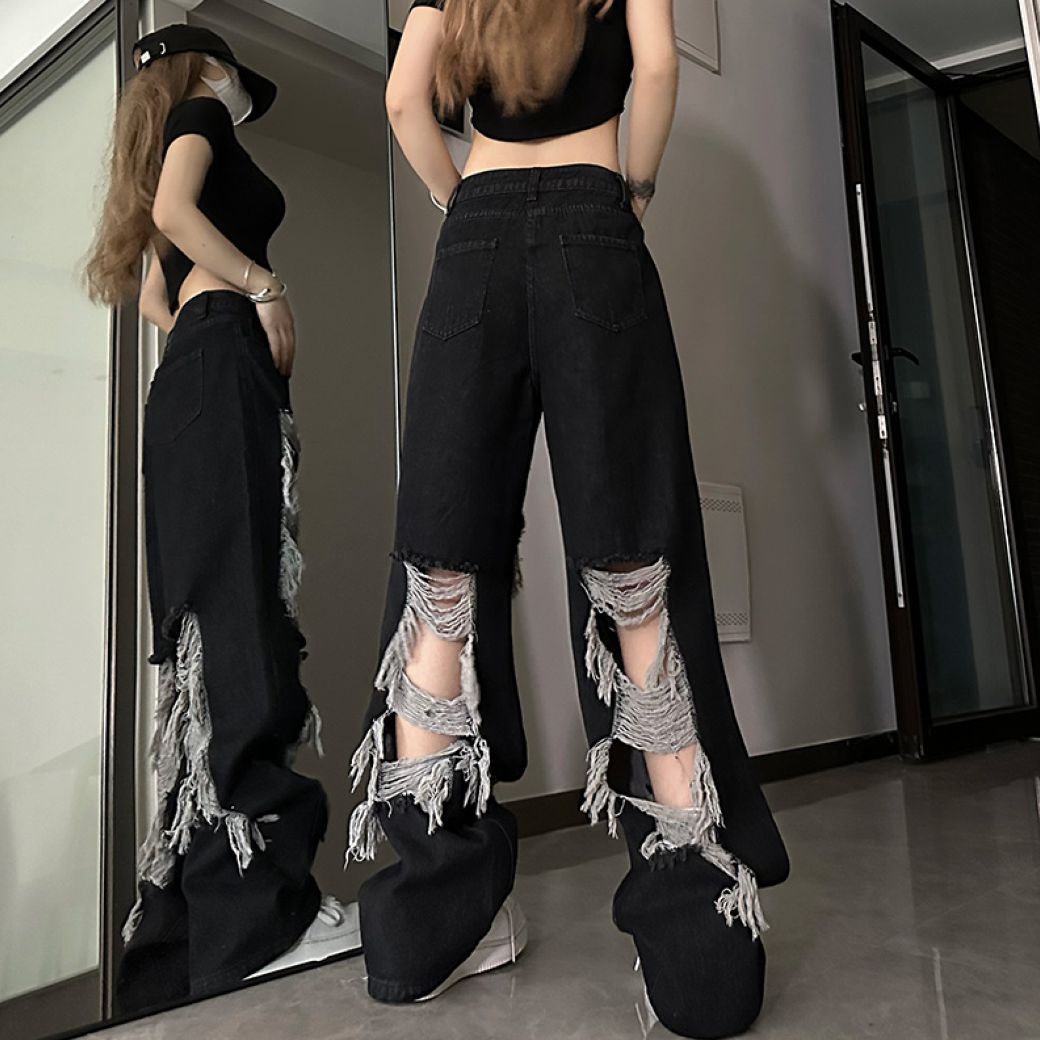 Distressed perforated wide leg jeans HL2885