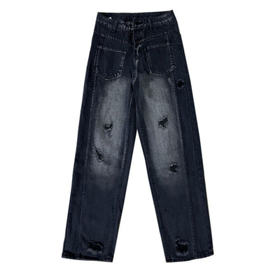 Distressed washed loose straight jeans HL2880
