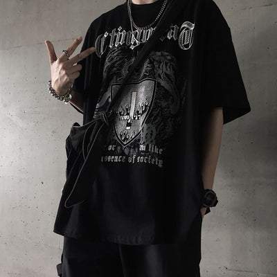 Letter print graphic loose short-sleeved T-shirt  HL2855