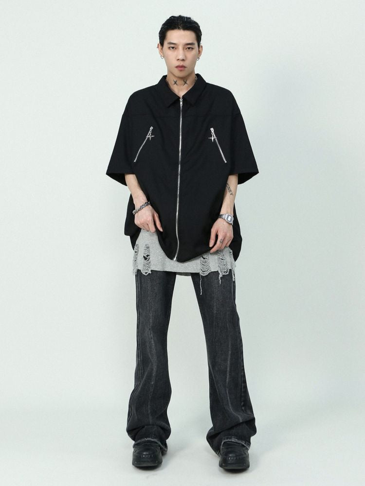 【MR nearly】Cross zip design shirt jacket MR0028
