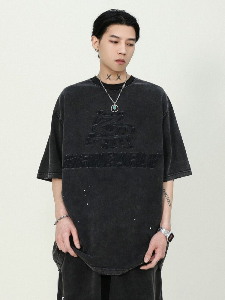 【MR nearly】Vintage logo embroidered loose T-shirt  MR0022