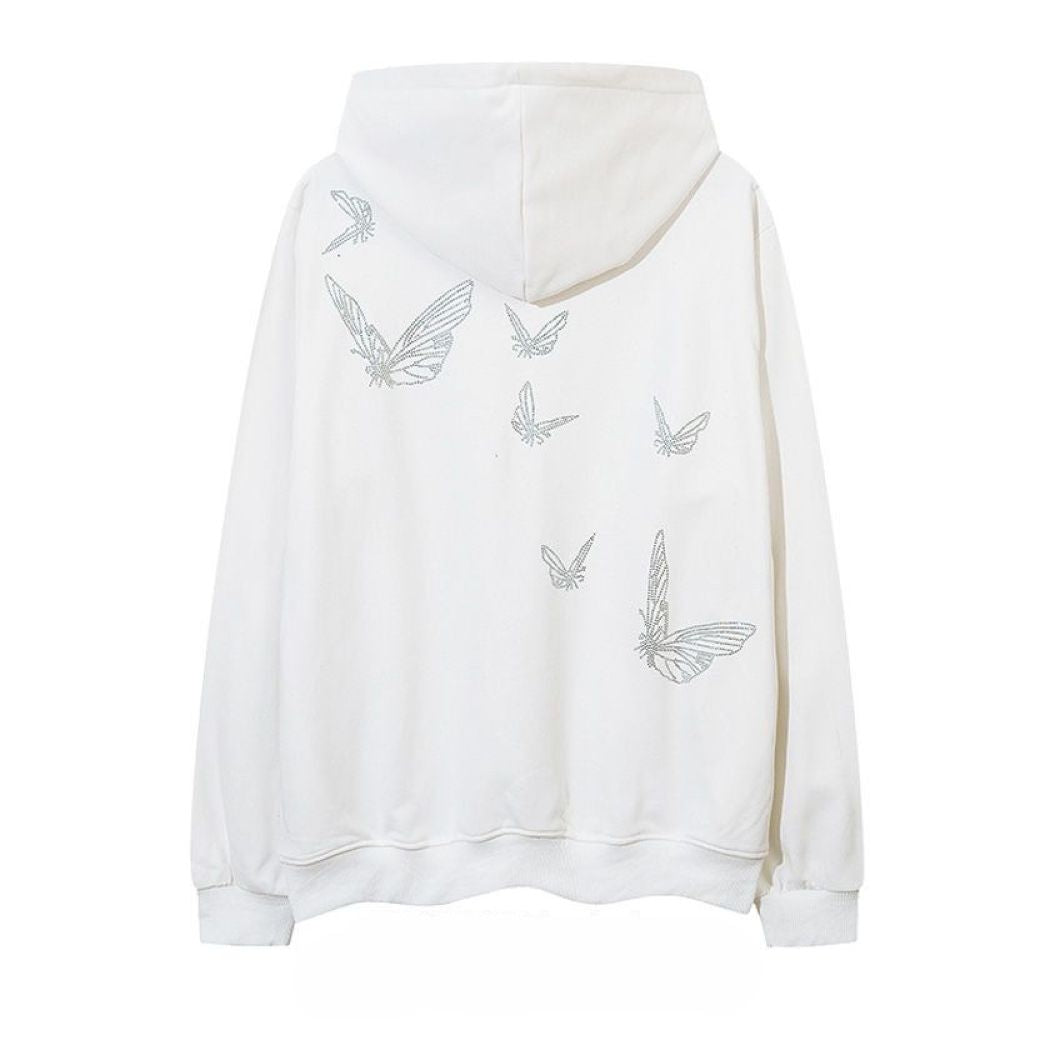 【NIHAOHAO】Butterfly graphic chain drawstring hoodie  NH0027