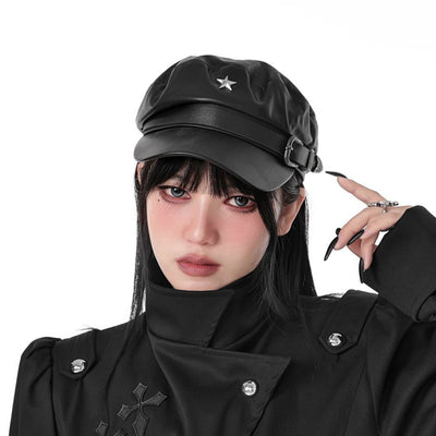 【YUBABY】Metal Star leather newsboy cap  YU0005