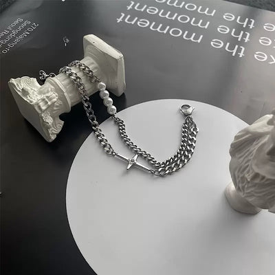 Chain cross & pearl bracelet  HL1642