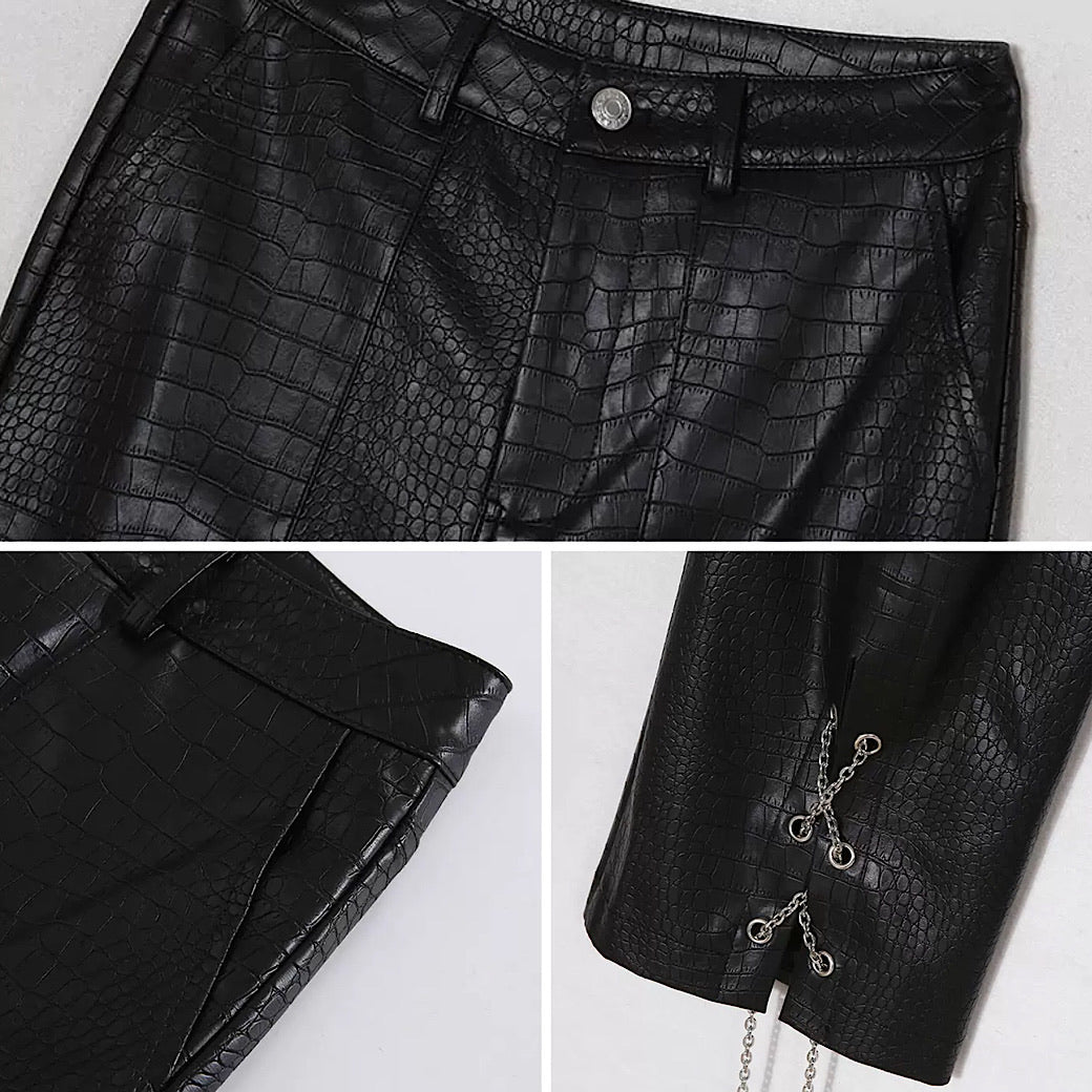 Moody chain leather pants  HL2202