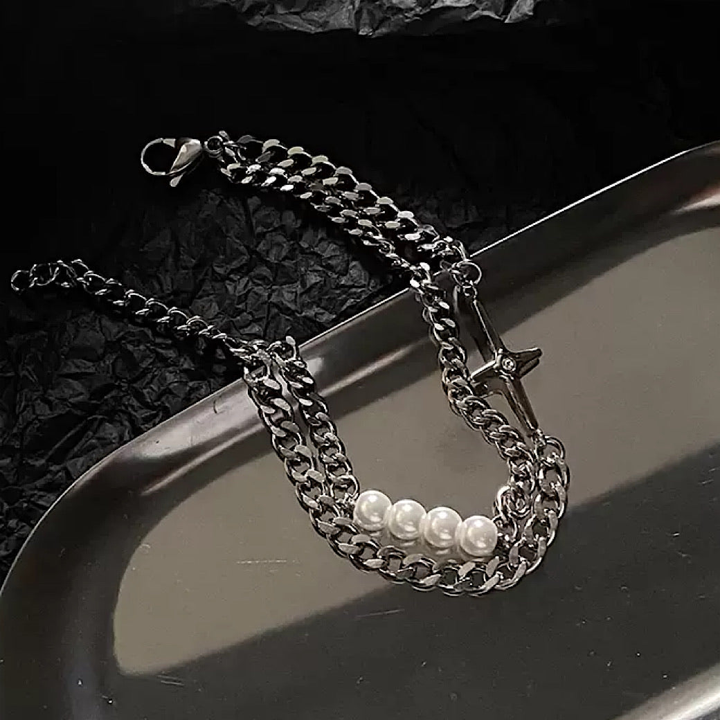 Chain cross &amp; pearl bracelet HL1642