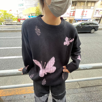 【NIHAOHAO】Butterfly barbird damage knit NH0001